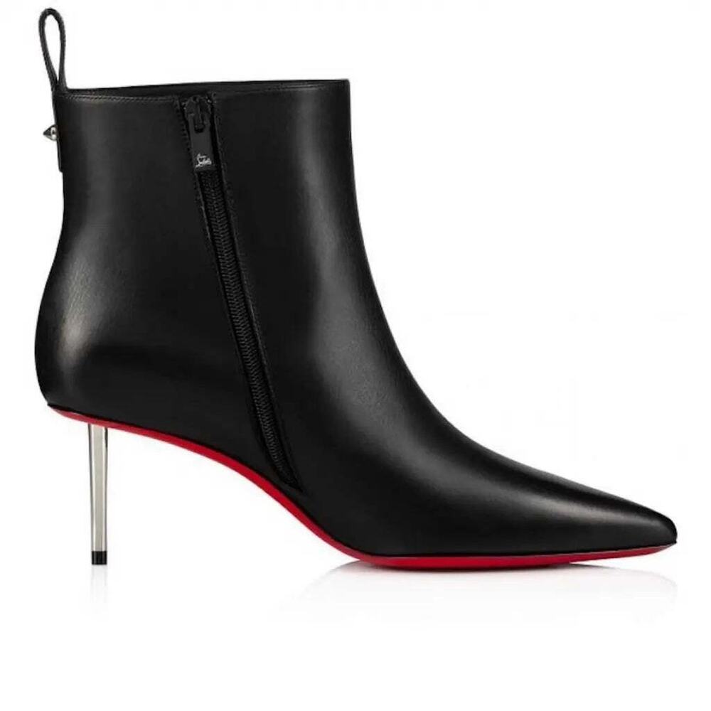 Christian Louboutin Epic Booty 70 Black Calf Leather Zipper Heel Ankle Boot 37.5 - Picture 7 of 12